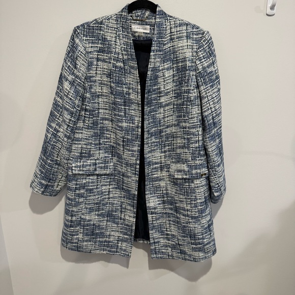 Calvin Klein Jackets & Blazers - Calvin Klein Women's Tweed Open-Front Topper Jacket size 14 blue